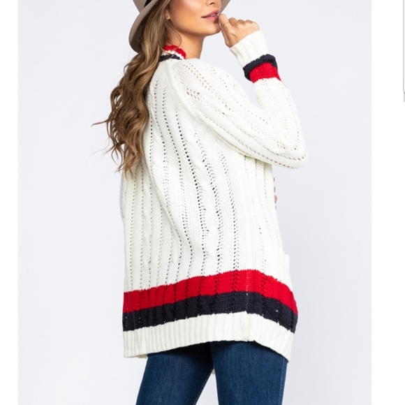 Designer Inspired Open Front Knit Cardigan w/ pock - Picture 6 of 10